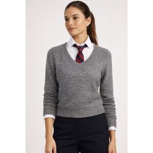 American Eagle Gray V Neck Cropped Sweater Soft Knit Preppy Ivy Size XS NWT